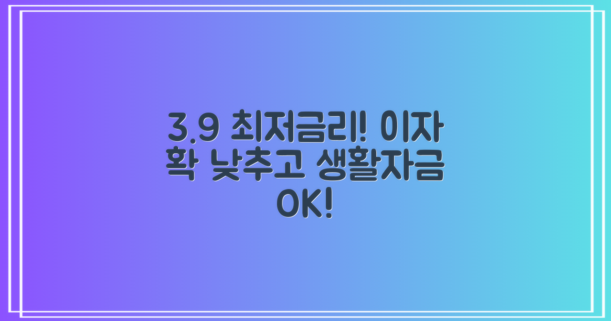 지금 바로 최저 3.9% 금리로 이자 부담을 확 낮추세요! 안정적인 생활자금 마련을 위한 최적의 솔루션, 생활안정대출 금리 비교와 신청 자격 정보를 지금 바로 확인하세요.